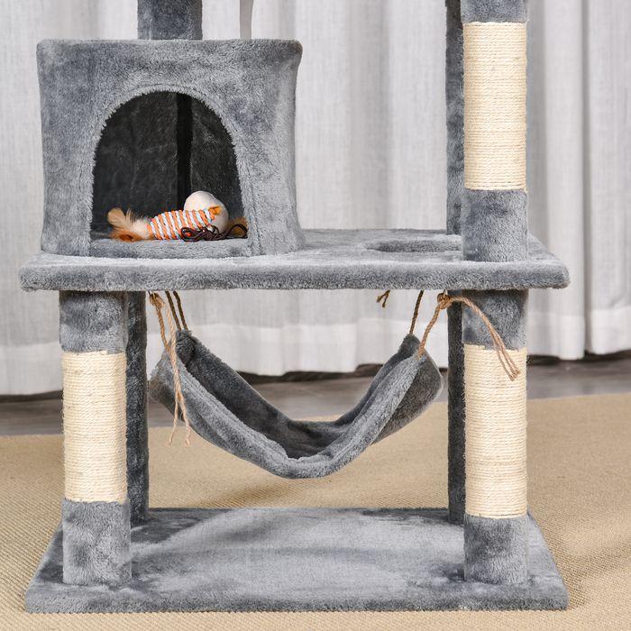 Actual product image Swisshandel24 Scratching tree Climbing tree Cat furniture Cat cave with sisal posts, 60 x 50 x 145 cm (145 cm, Grey)