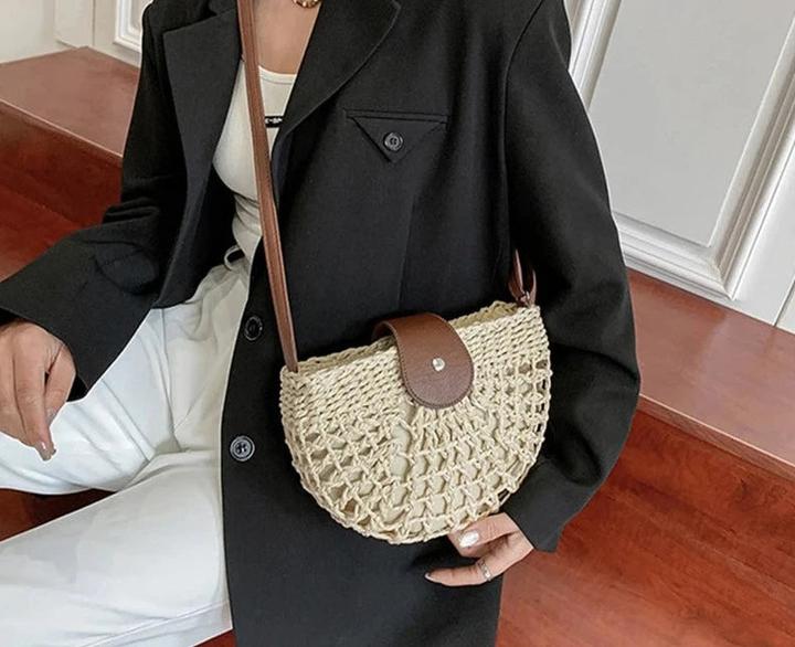 Immagine prodotto Only-Bags.Store Estate in paglia Ba Fashion Half Circle Bags Rattan Handmade Messenger Handbag Travel Beach Bags