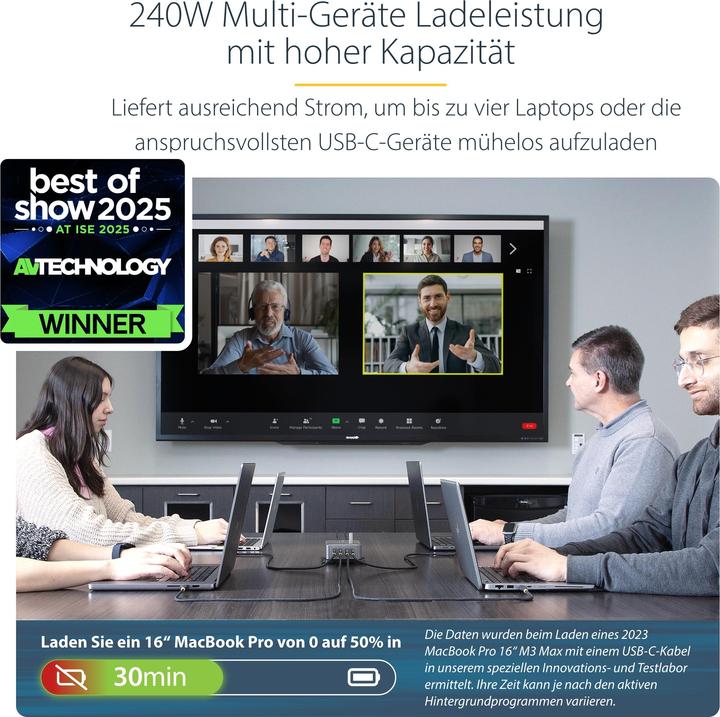 Actual product image StarTech .com 424DEU-USB-C-CHARGER, Drinnen, AC, 28 V, 1,8 m, Grau (240 W)