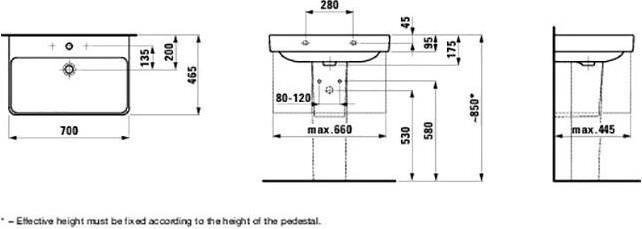 Actual product image Laufen Washbasin PRO S special version o ÜL 1 HL version 700x465mm white (465 mm, 700 mm)