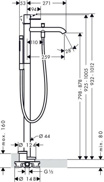 Actual product image hansgrohe AXOR UNO single lever bath mixer, bow handle, floor standing chrome