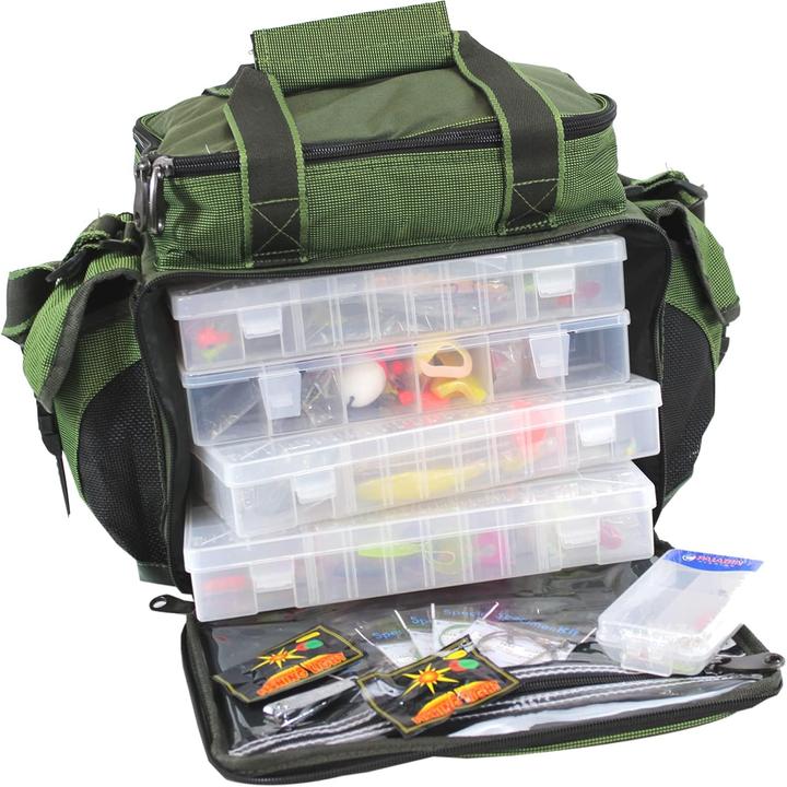 Immagine prodotto QMBasic Borsa porta attrezzi per la pesca con 4 scatole per attrezzi