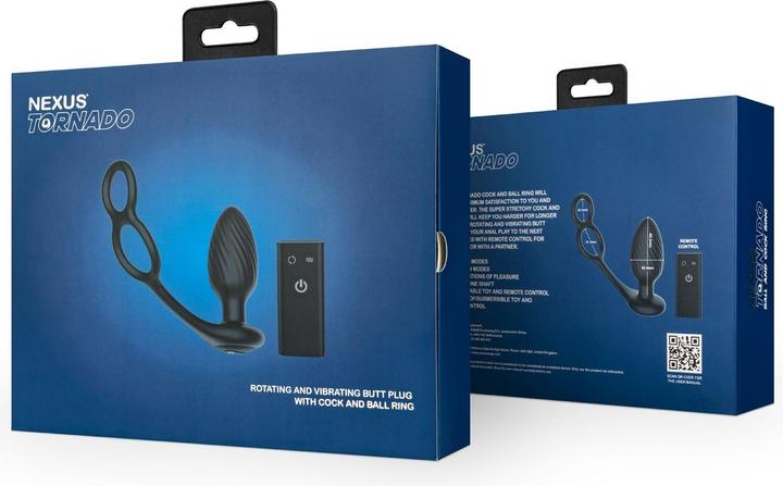 Actual product image Nexus - TORNADO Rotating Plug with Cock & Ball Rings - Black