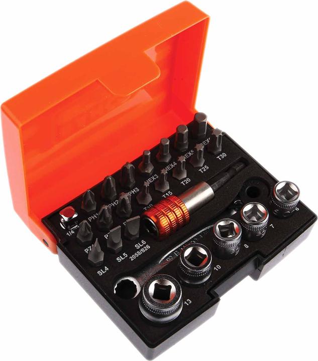 Produktbild Bahco Bit-Steckschlüssel-Satz mit 1/4" Bit-Knarre und Adapter für Schlitz/Phillips/Pozidriv/TORX/Sechsk