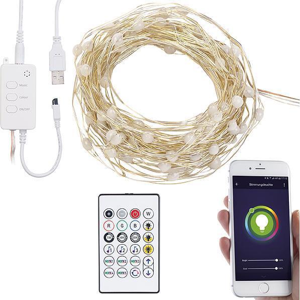 Actual product image Luminea 4pcs RGB LED light wire with music control, wifi and app, USB, 10m (10 m)