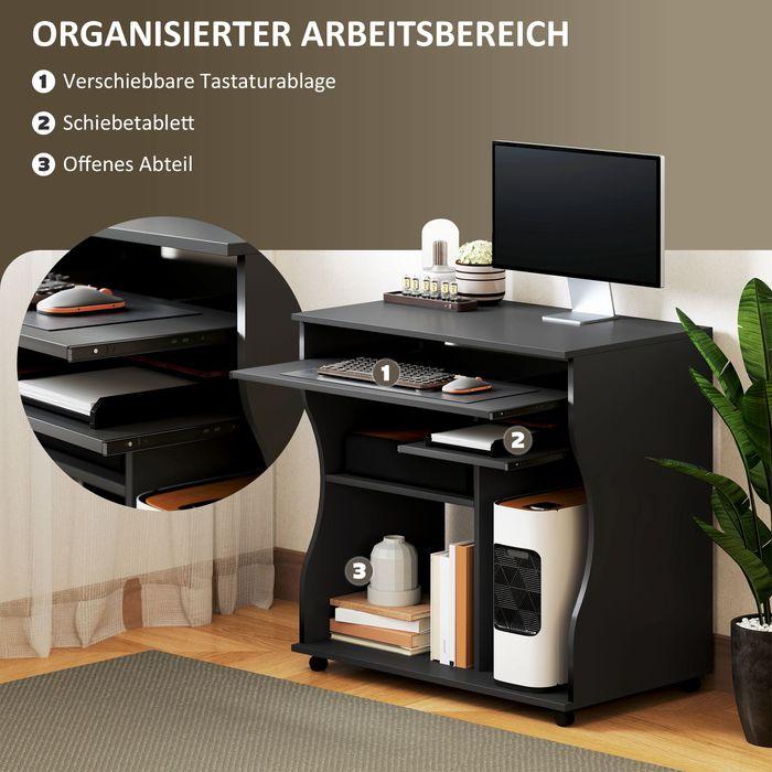 Actual product image Swisshandel24 Mobiler Schreibtisch Schwarz Computertisch Tisch mit Ablage rollbar Schwarz