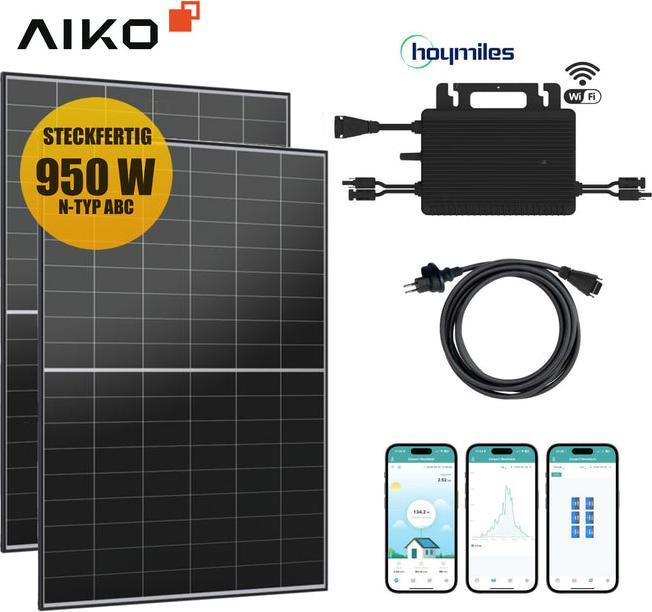 Supersolar Balkonkraftwerk-Set AIKO Solar 950Wp/600W (950 W)