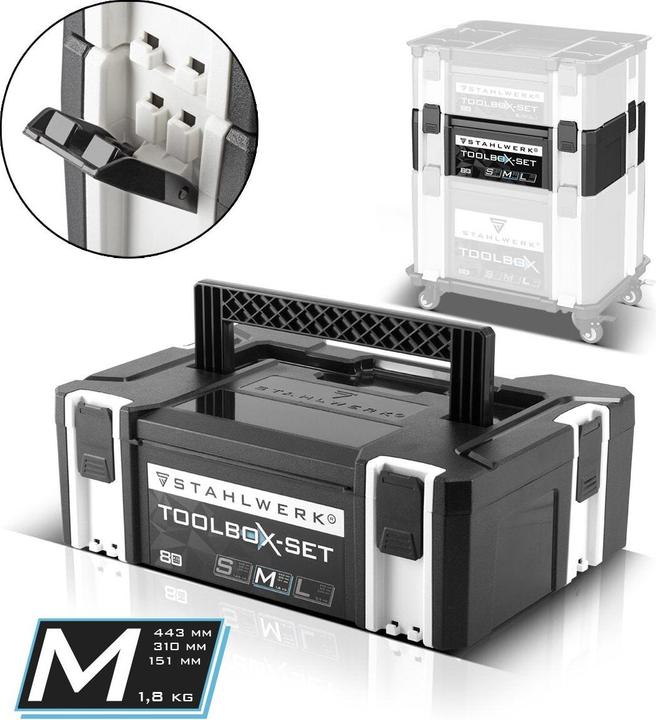 Actual product image Stahlwerk Toolbox size M 443 x 310 x 151 mm stackable system box with carrying handle (1 pieces)