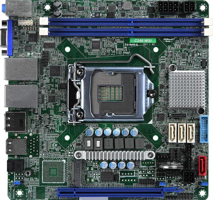 Actual product image AsRock Rack C246 WSI - Motherboard - Mini-ITX - LGA1151 Socket - C246 - USB 3.1 Gen 1 (LGA 1151, Intel C246, Mini-ITX)