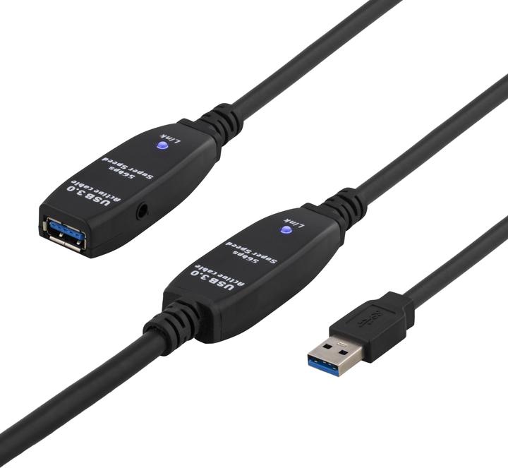 Produktbild Deltaco Kabel USB 3.0, 15,0 m, schwarz (15 m, USB 3.2 Gen 1)