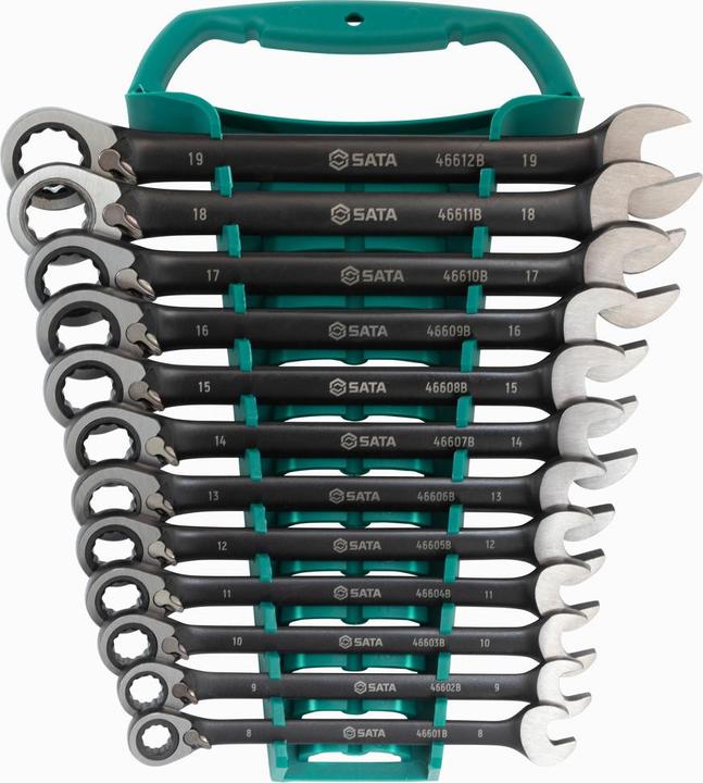 Immagine prodotto SATA ST08044B Set di chiavi a cricchetto reversibili, metriche, 12 pezzi, edizione nera, verde