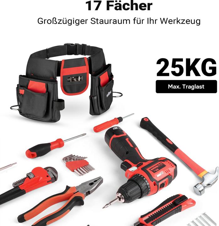 Actual product image Wiltec Tool belt 71x28cm Belt bag 17 compartments Tool bag