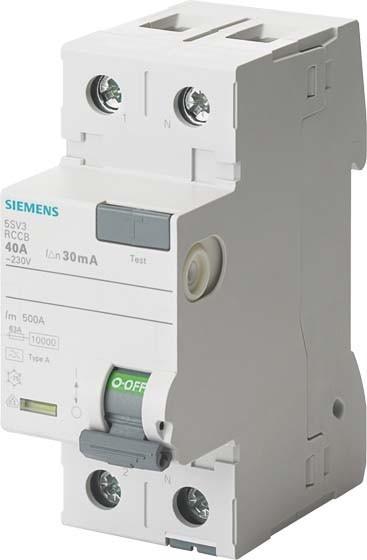 Produktbild Siemens SIEM 5SV3314-6KK01 FI-Schutzschalter Typ A 40A 1+N-pol. 30mA 230V 2TE kurzzeitve