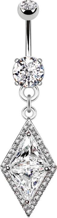 Actual product image Star Piercing Banana silver with two balls crystal silver pendant long crystal (Brass, Surgical steel 316L)