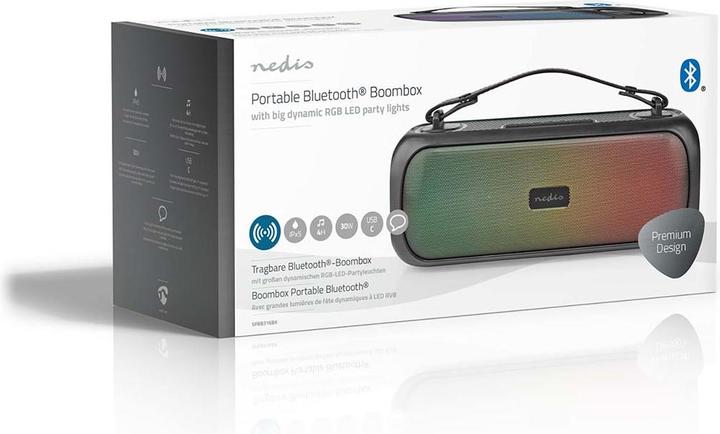 Produktbild Nedis Bluetooth® Party Boombox 4.5 hrs 2.0 30 W Medienwiedergabe: AUX/USB IPX5 Verknüpfbar Tragegrif (4.50 h, Netzbetrieb)