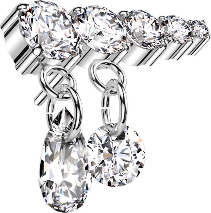 Produktbild Star Piercing Threadless silber fünf Kristalle silber Anhänger zwei Ketten Kristalle silber rechts (ohne Messing, Titan G23)