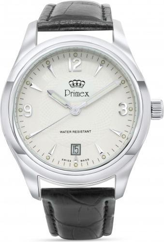 Actual product image Primex Montre Swiss Made - Bracelet Cuir Noir - Cadran Blanc - Etanche 50 M (Analogue wristwatch, 25 mm)