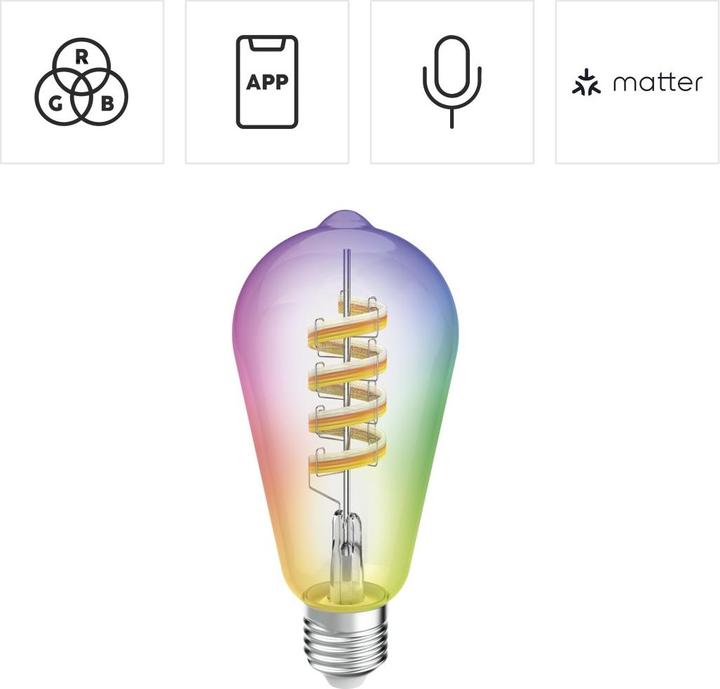 Produktbild Hama Smarte LED-Lampe, Matter, E27, Retro, Filament ST64, RGBW, dimmbar, mit App (E27, 4.90 W, 470 lm, 1 x, F)