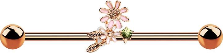 Actual product image Star Piercing Barbell rosegold mit Blüten und Blätter (Brass, Surgical steel 316L)