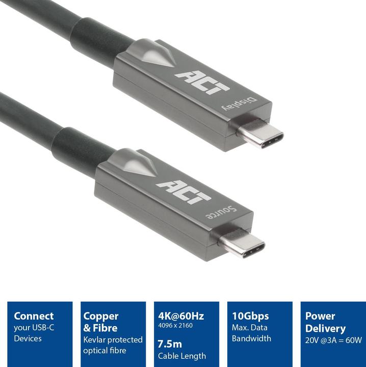 Image du produit Câble de connexion USB-C 3.2 Gen2 Active Optical Cable (AOC), 7.5m (7.50 m, USB 3.2 Gen 2)