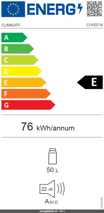 Etichetta energetica Climadiff Weinkühlschrank CUVEE18 Freistehend, 1 Zone, 18 Flaschen