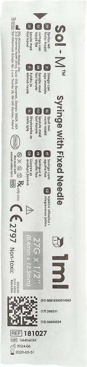 Produktbild Sol-m Spritze mit fixierter Nadel 1ml 27G 1/2 100 Stk