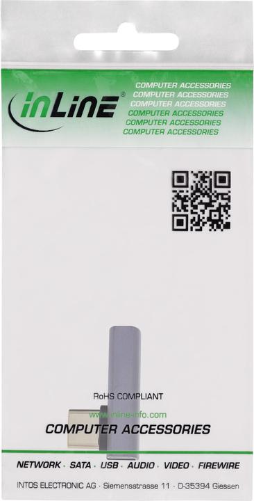 Image du produit InLine Adaptateur USB4, USB-C mâle/femelle vertical angle droit/gauche, aluminium, gris (USB-C)