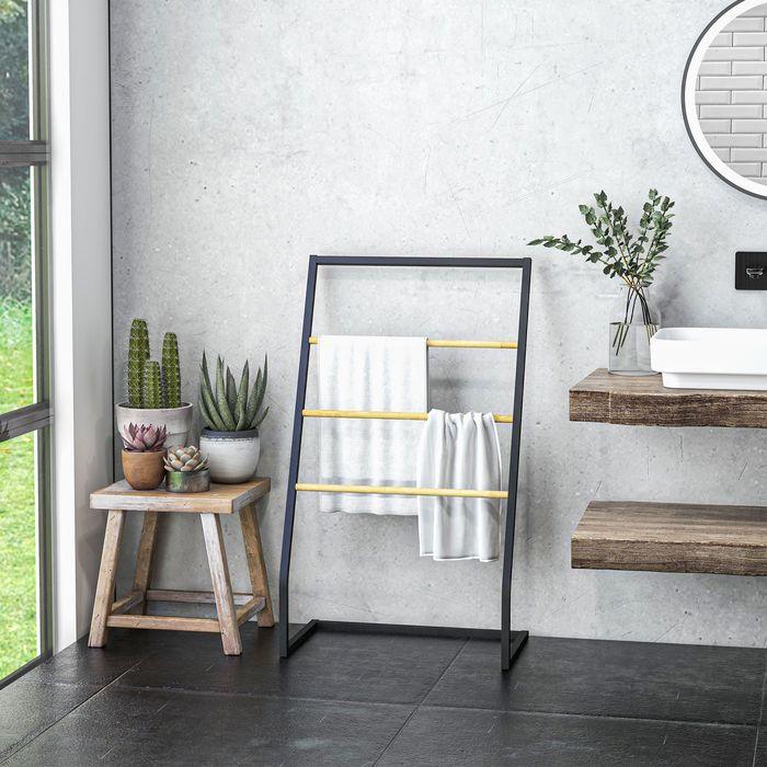 Actual product image Swisshandel24 Towel rack, free-standing towel rail with 3 towel rails, towel rail for bathroom, St