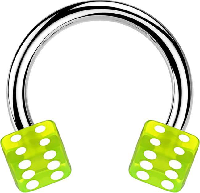 Produktbild Star Piercing Micro Circular Barbell silber mit zwei Würfel grün transparent (Chirurgenstahl 316L, ohne Messing, Acryl)