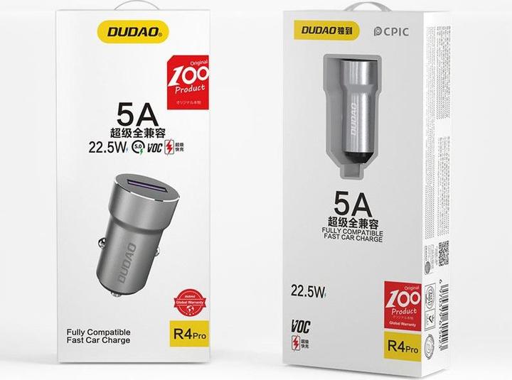 Actual product image Dudao Fast USB Cigarette Lighter Car Charger 5 A 22.5 W Quick Charge 3.0 VOOC Gray (R4Pro Upgrade gr