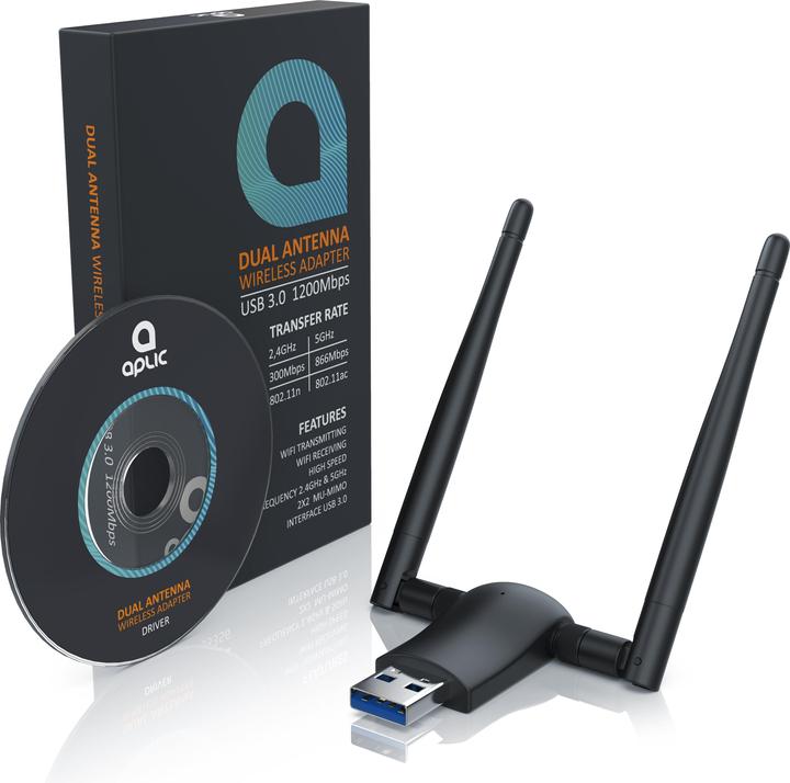 Actual product image Aplic WLAN stick, WIFI dongle USB 3.0, 1200 MBit/s dual band 2.4 + 5 Ghz external antennas (USB)