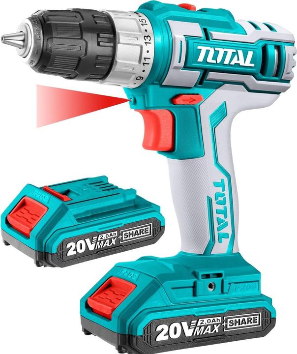 Actual product image Total Cordless drill driver, 20V Li-Ion (2x), 2000mAh (Rechargeable battery operated)