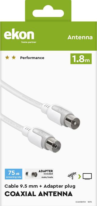 Image du produit Ekon Câble d'antenne mâle / femelle + adaptateur 75dB (Câble d'antenne)
