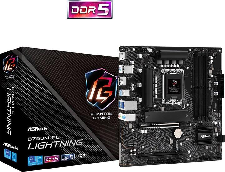 Actual product image AsRock B760M PG LIGHTNING - mATX DDR5 S1700 (LGA 1700, Intel B760, mATX)