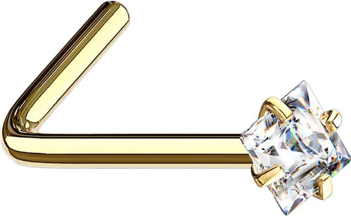 Produktbild Star Piercing Nasenstecker gewinkelt vergoldet quadratischer Kristall silber gefasst (Chirurgenstahl 316L)