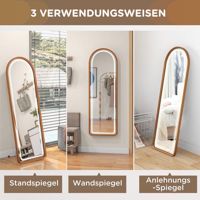 Image du produit Swisshandel24 Miroir intégral, 47 x 146 cm Miroir mural avec support, miroir sur pied avec lampe LED, variateur (50 x 151.5 cm)