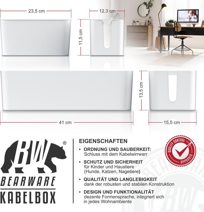 Immagine prodotto Bearware Set di box per cavi, 2 dimensioni, plastica, piedini in gomma, gestione dei cavi, per ciabatte, box