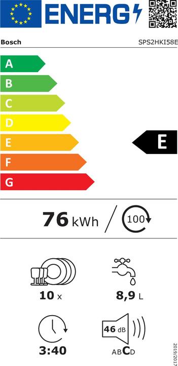 Label énergétique Bosch Hausgeräte SPS2HKI58E - Série 2 - Vrijstaande Vaatwasser - RVS