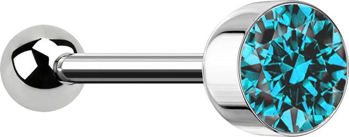 Produktbild Star Piercing Barbell silber mit Kugel und Kugelzylinder Kristall aqua (ohne Messing, Chirurgenstahl 316L)