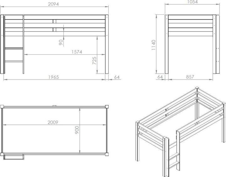 Actual product image Vipack Dino half-high bed (90 x 200 cm)