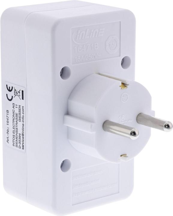 Actual product image InLine Socket outlet adapter, earthing contact plug to 2x Euro socket + 1x earthing contact socket, with (3 x)