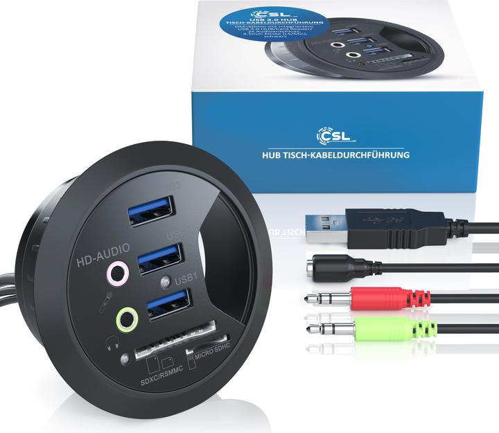 Actual product image CSL USB 3.0 Desktop Hub with Card Reader (USB-A, 7 Ports)