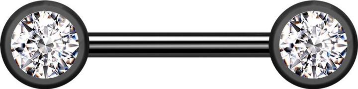 Star Piercing Barbell schwarz mit zwei Kugeln front Kristall silber (Chirurgenstahl 316L)