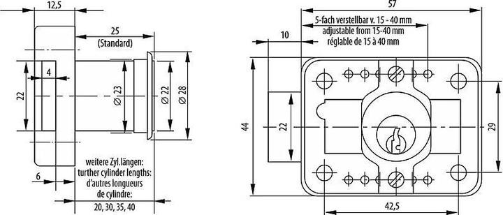 Actual product image Burg Wächter MZ 23 cylindrical box lock, various sp., L 25 mm, polished brass
