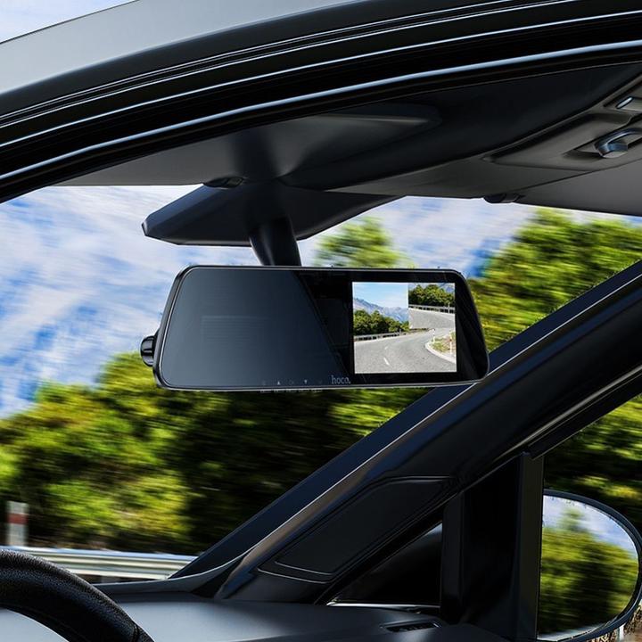 Immagine prodotto Hoco Specchio per cruscotto + telecamera posteriore DV4, LCD da 4,5 pollici, nero (Display integrato, WiFi, Ricevitore GPS, Bluetooth)