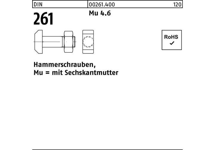 Actual product image Hammerhead screw DIN 261 m.Sechskantmutter x
