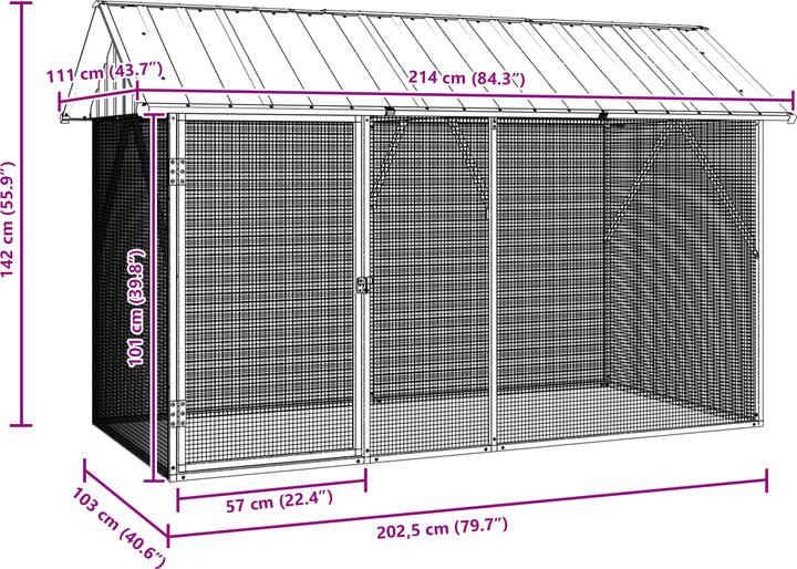 Image du produit VidaXL Volière Anthracite 112x227x141 cm Acier