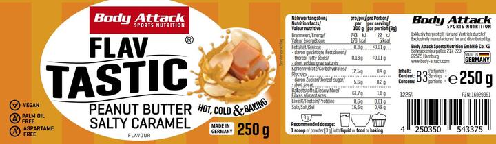 Nährwerte und Zutaten Body Attack Flav Tastic (250g Dose) (Peanut Butter Salty Caramel, 1 Stk., 250 g)