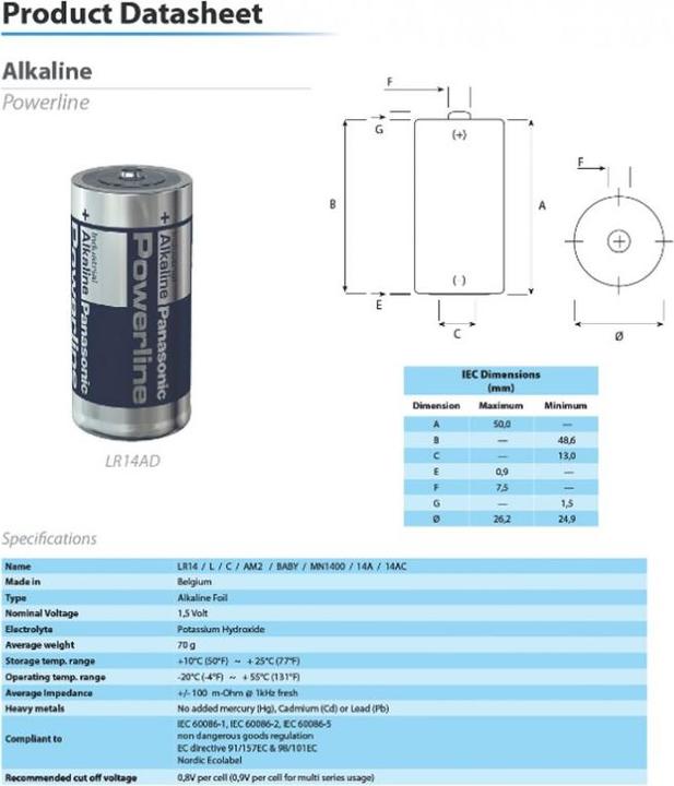 Produktbild Panasonic Powerline LR14 C Baby Batterie 4er Folie, bis zu 7 Jahre lagerfähig (4 Stk., R14)