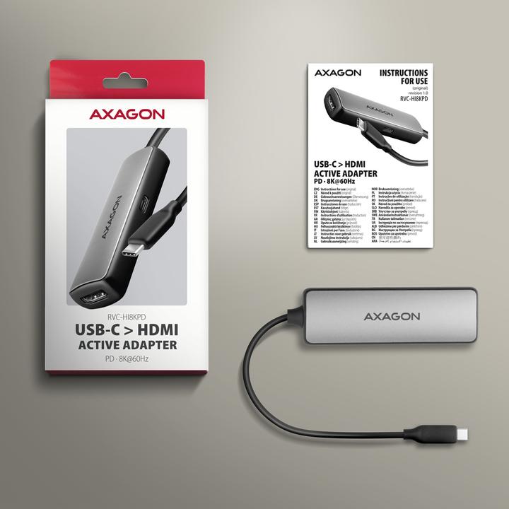 Actual product image Axagon RVC-HI8KPD, USB-C -> HDMI 2.1 adapter, 8K/60Hz, 4K/144Hz, HDR10+, PD100W (USB-C, 7.90 cm)